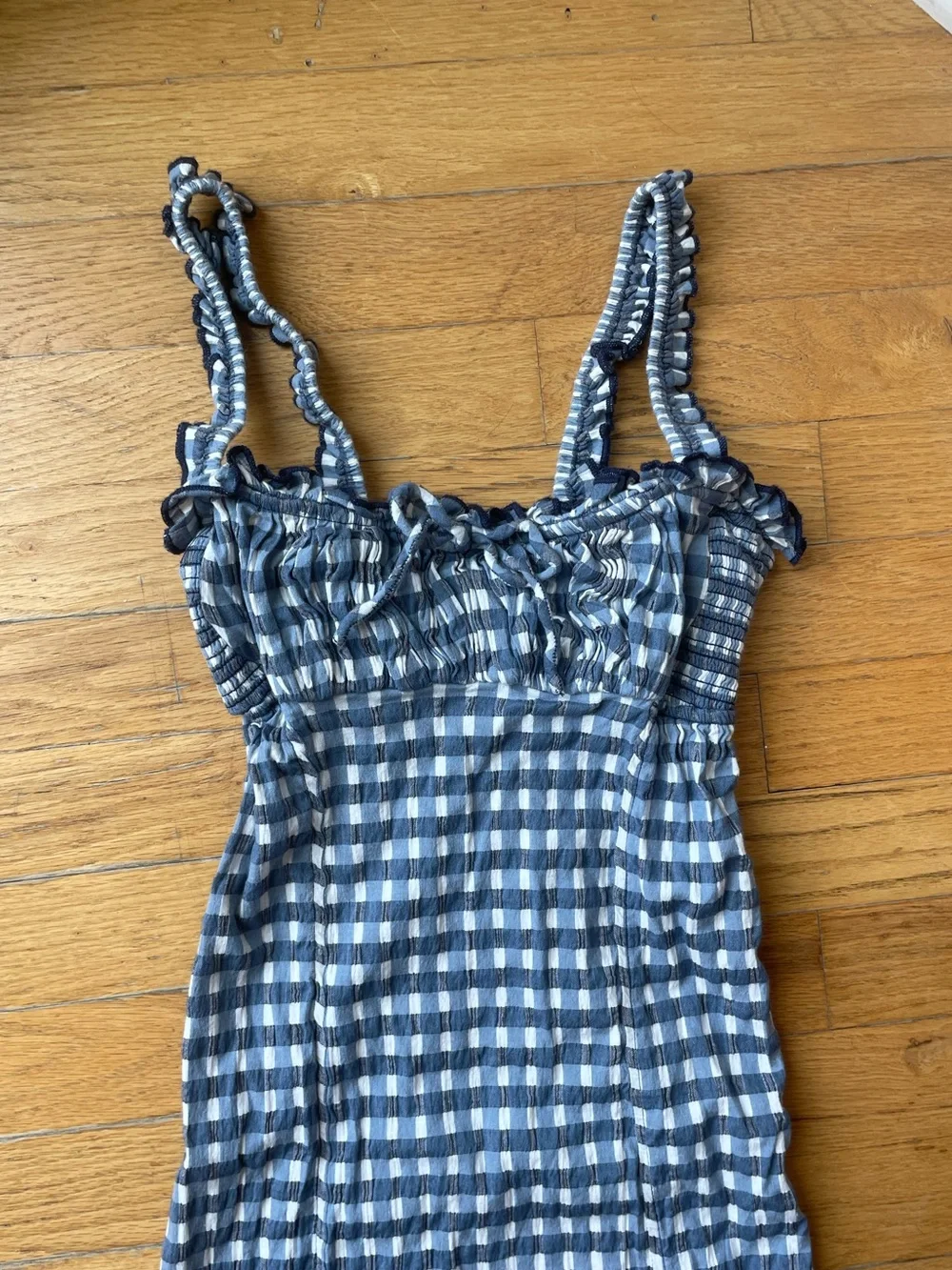 Free People Blue Gingham Smocked Midi Dress - Picture 2 of 3